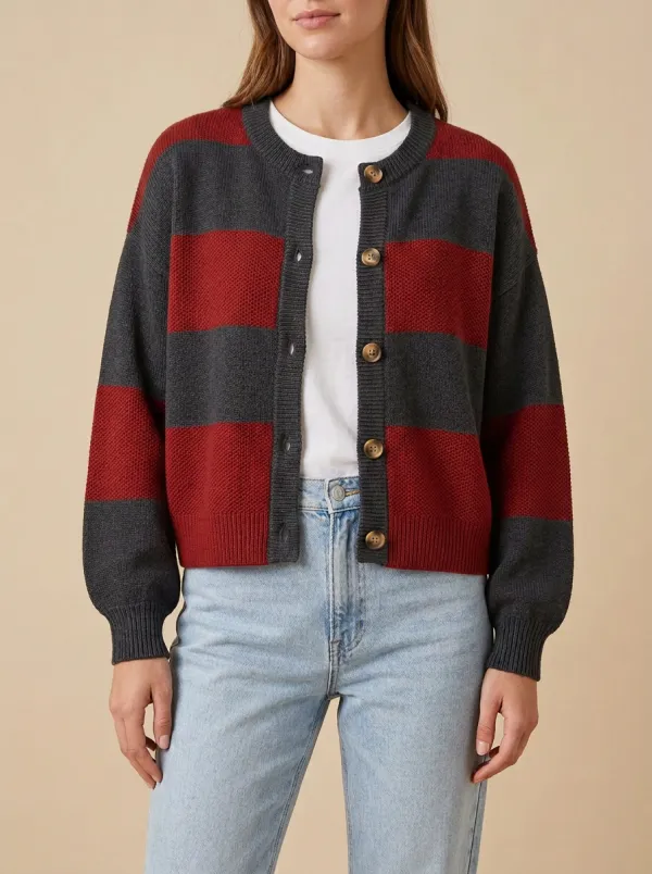 Sport Textured Rugby Striped Knit Cardigan