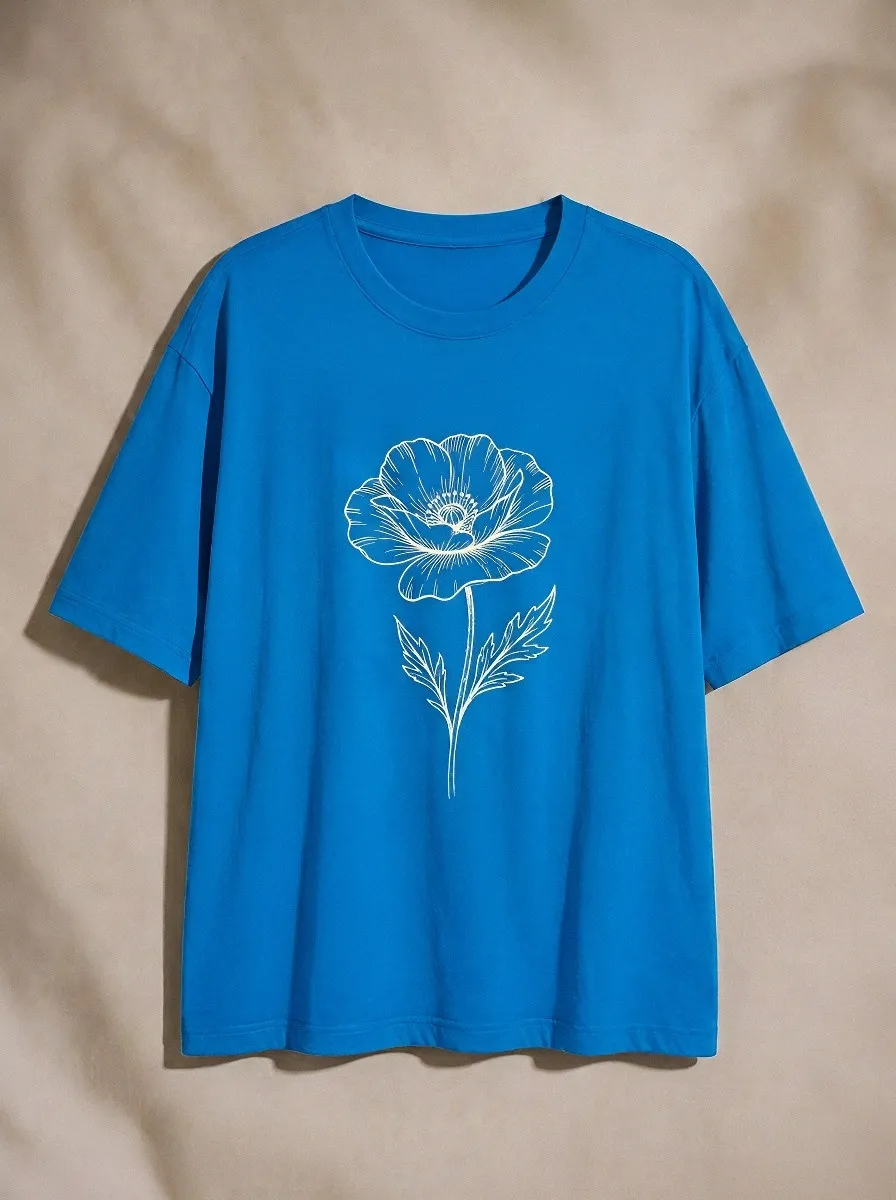 Unisex Botanical Nature Lover Poppy Flower Printed T-shirt