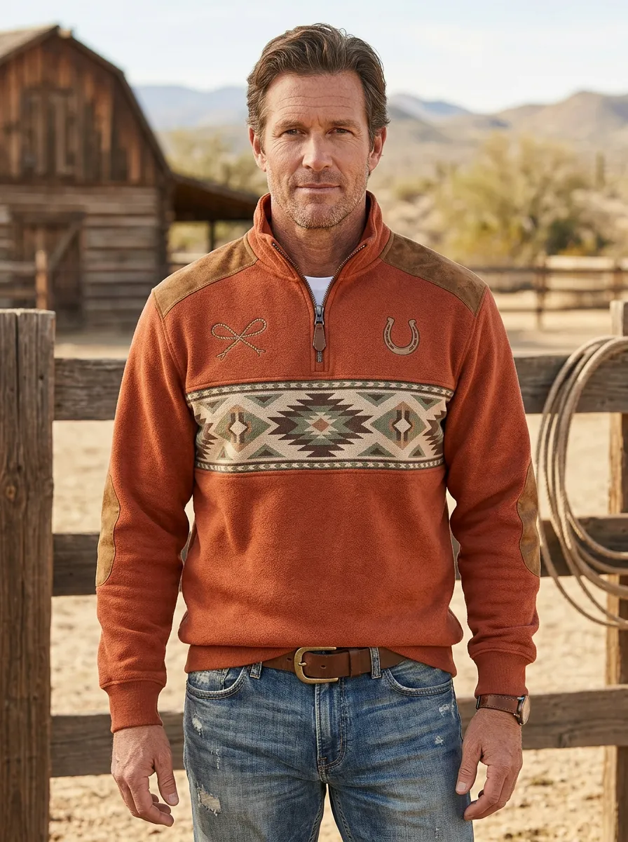 Frontier Horseshoe Horse Aztec Collection Men's Western Sweatshirt