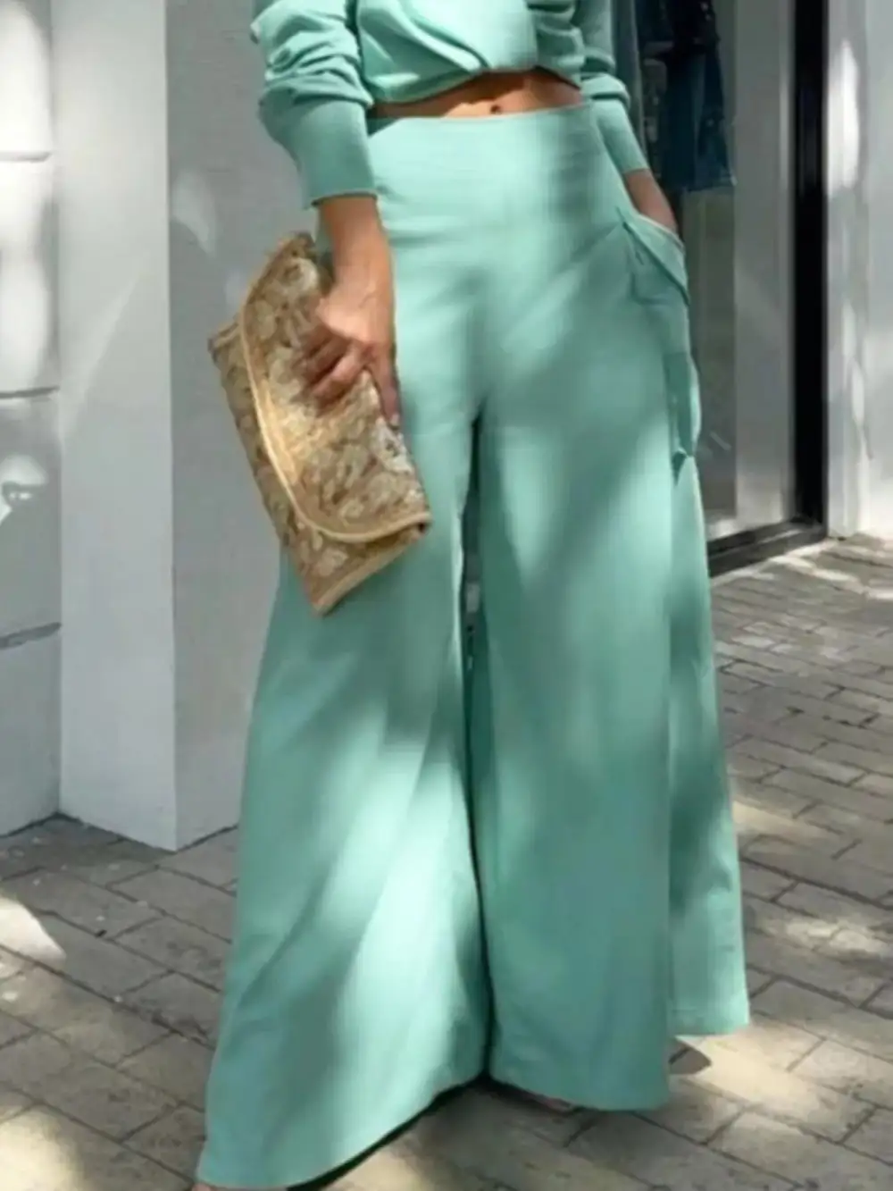 Long Sleeve Shirt Wide Leg Pants Set