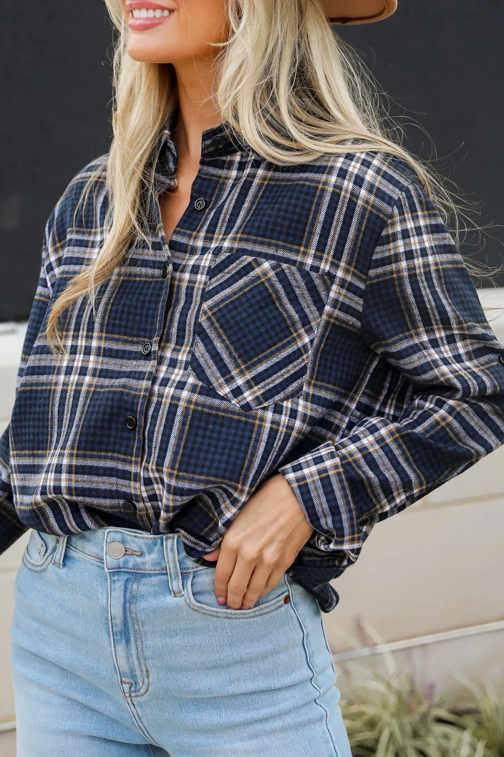 Long Sleeve Blue Plaid Flannel