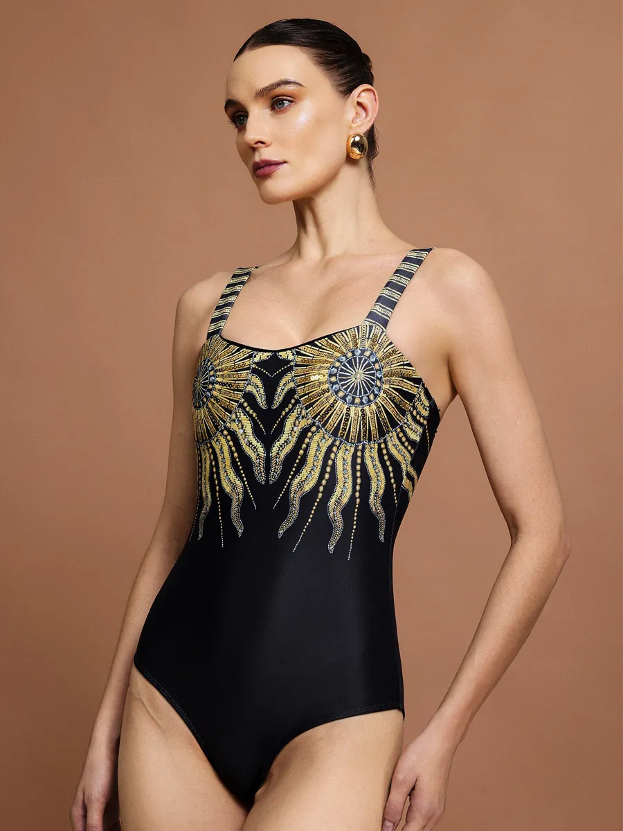 Eliana Halter Sequin Sun Printed Swimwear Set