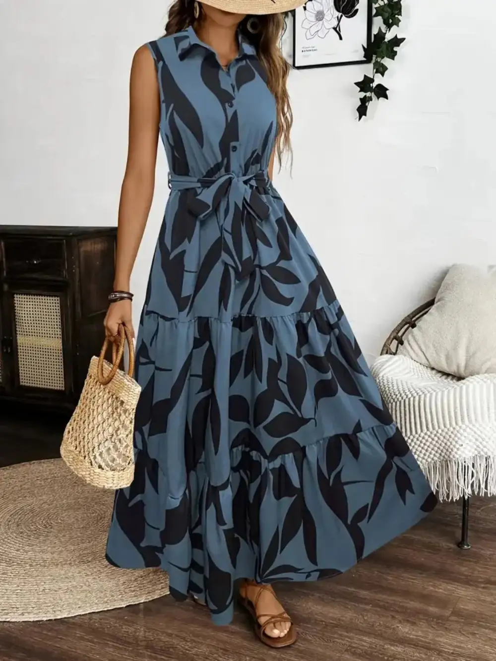 Textured Tie Detail Maxi Dress