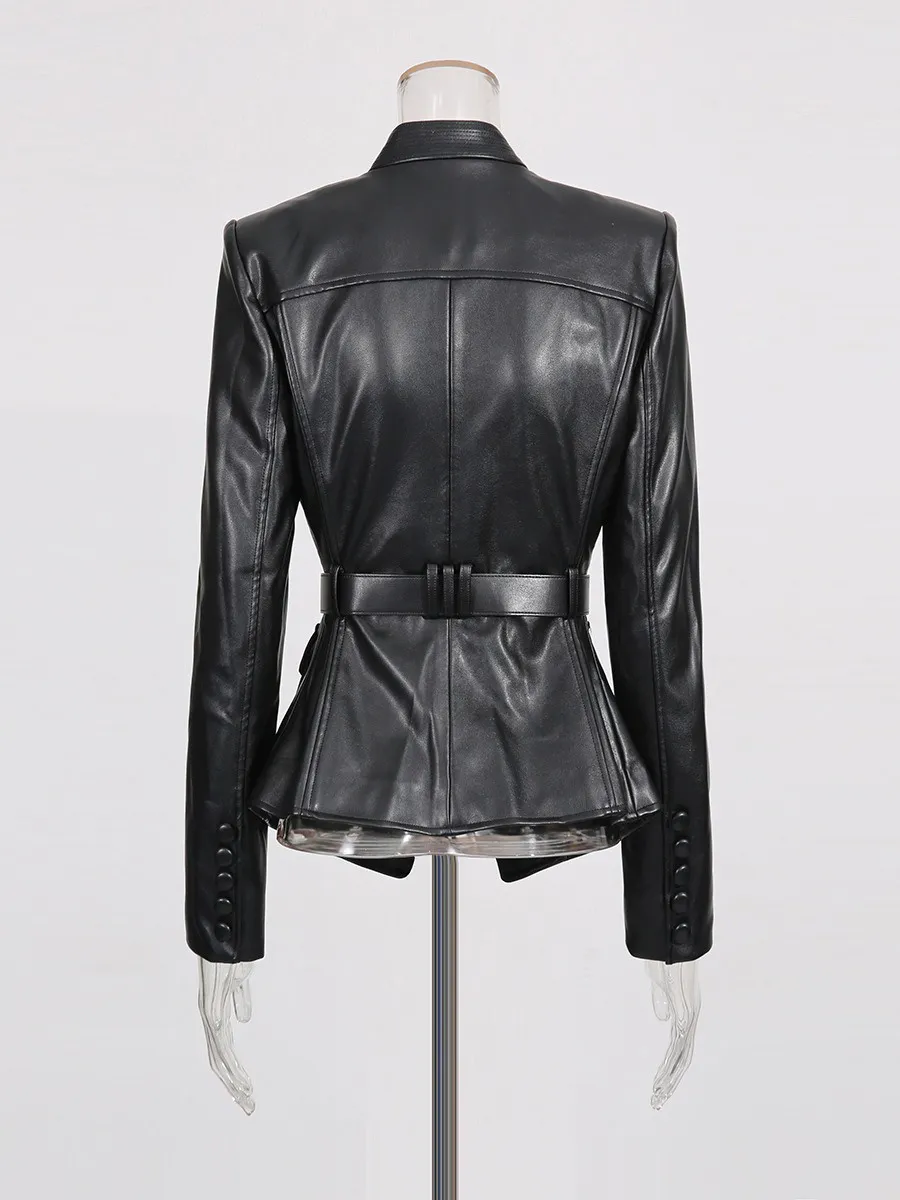 Rosalind Gold Buckle Belt Leather Jacket