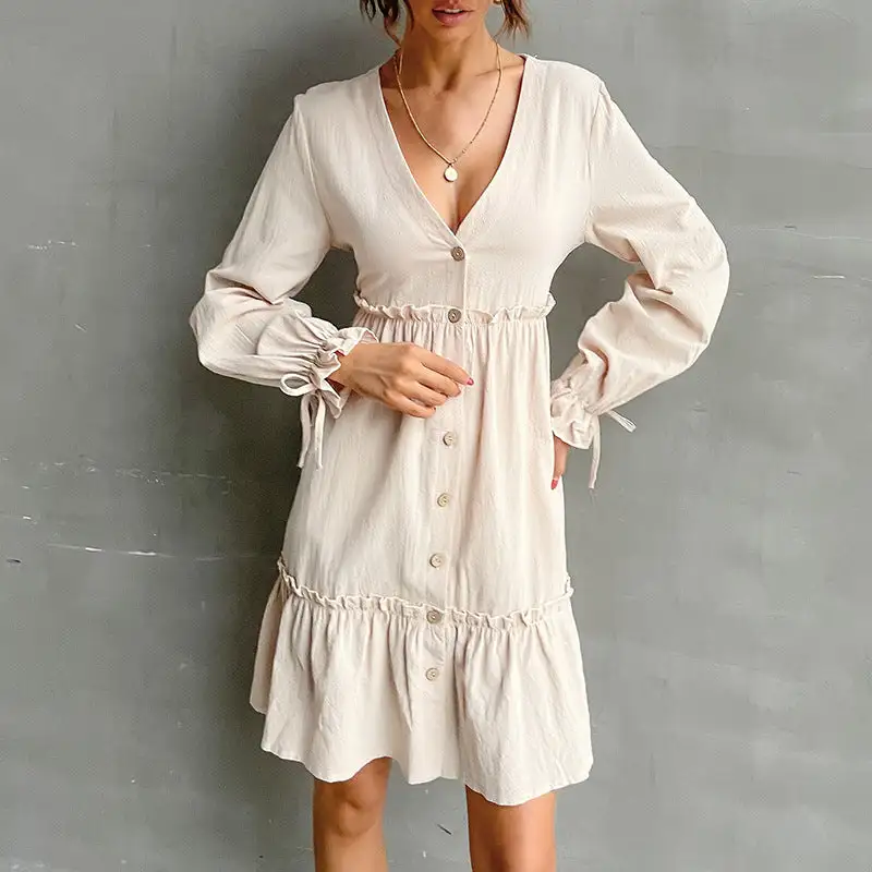 Women's Shirt V-Neck Ruffled Summer Dress