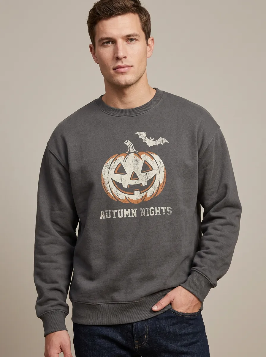 Men's Halloween Autumn Night Pumpkin Bat Sweatshirt