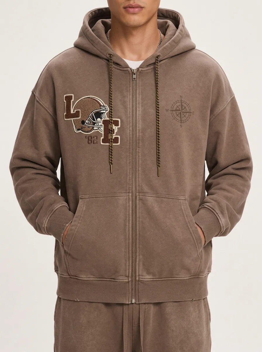 Men's Football Fan Compass Logo Graphic Printed Zip-up Hoodie