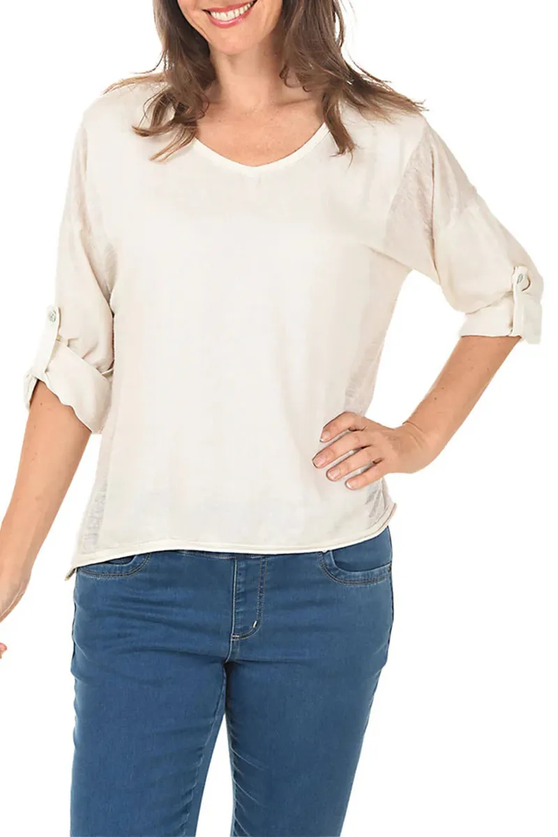 Roll-Tab Linen Blouse