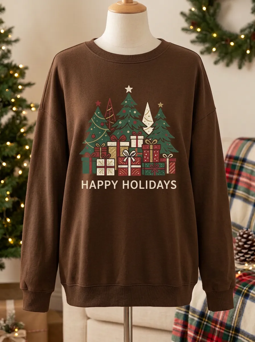 Unisex Christmas Holiday Tree & Gift Boxes Print Sweatshirt