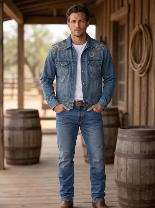 Western Trail Horseshoe Horse Desert Design Men's Western Jacket