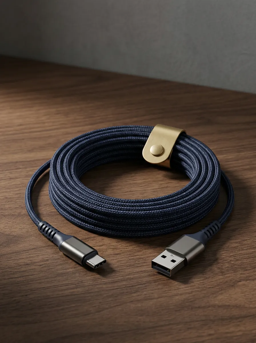 Navy Braided Metal Buckle USB-C Charging Cable