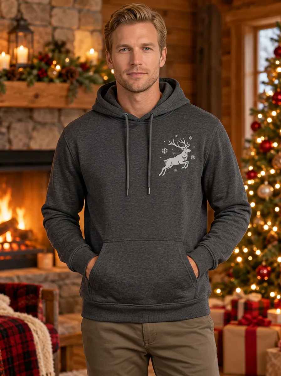Men's Charcoal Heather Reindeer Graphic Hoodie