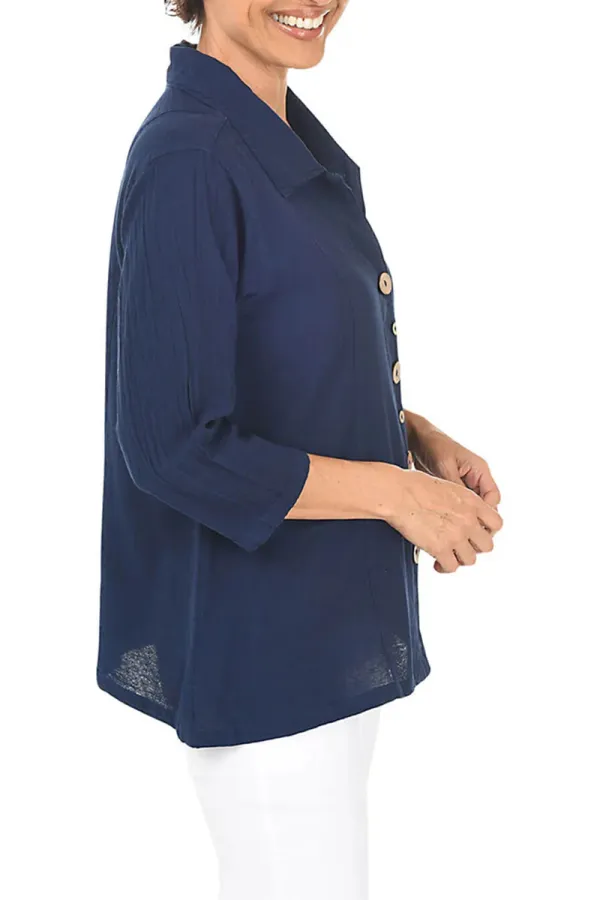 Button-Front Crinkle Shirt