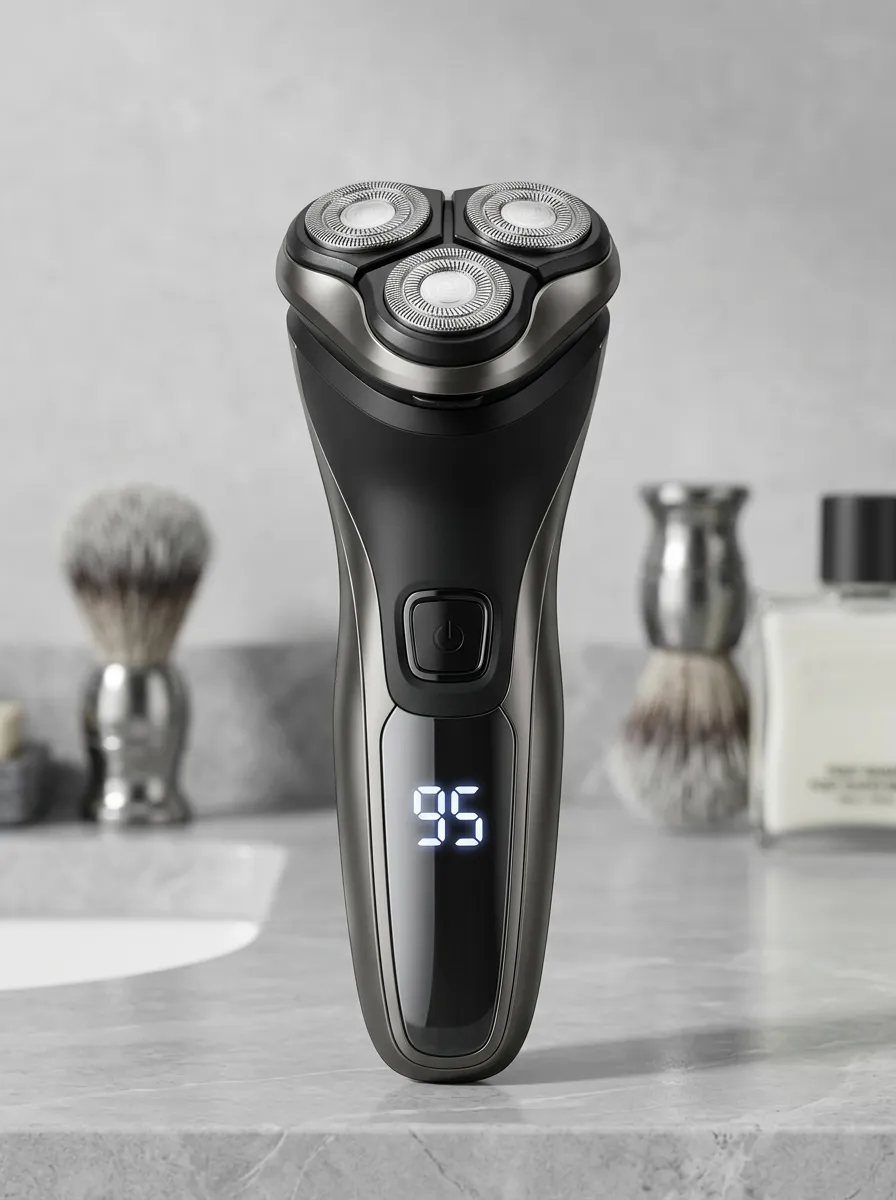 Rotary Triple-Blade Digital Display Electric Shaver for Personal Care