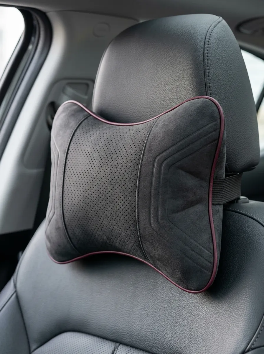 Neck-Support Perforated Suede-Look Ergonomic-Look Car Neck Support Pillow