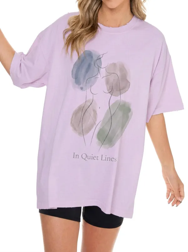 Women's Abstract Art In Quiet Lines Watercolor Printed T-shirt