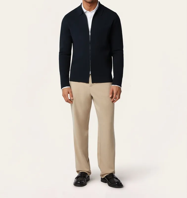 Full-Zip Jacquard Cardigan Navy
