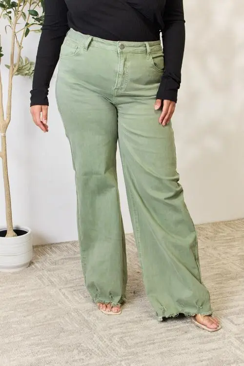 Raw Hem Wide Leg Detail Denim Jeans