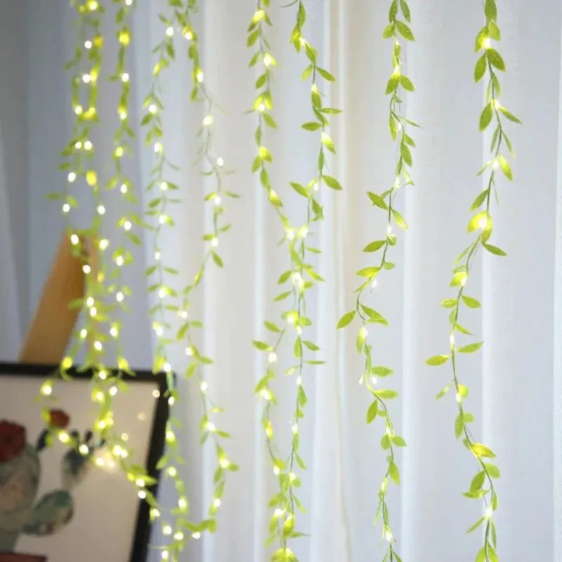 Green Leaf String Lights Artificial Vine Fairy Lights Christmas Fake Plant Rattan Garland Light for Home