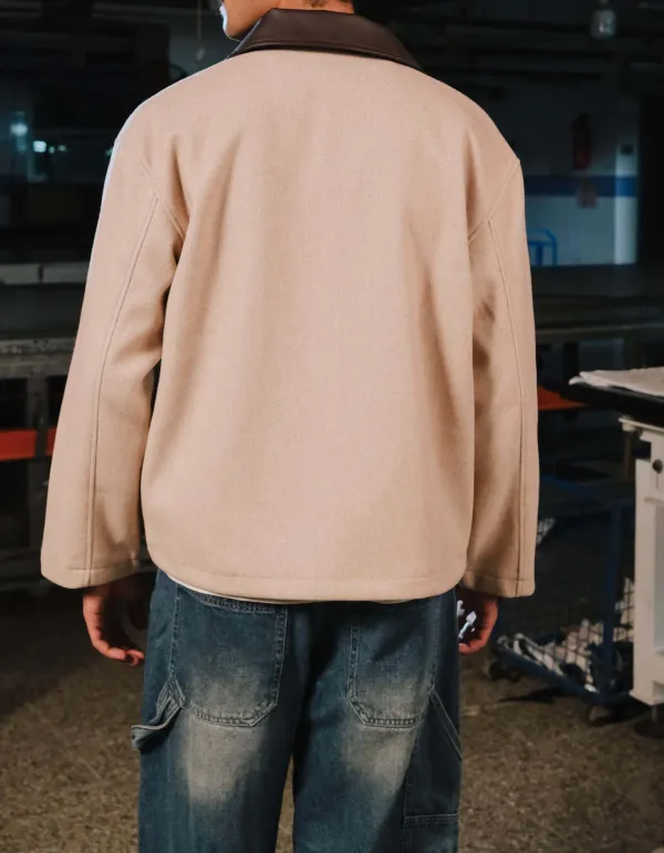 Beige Zip Front Casual Jacket