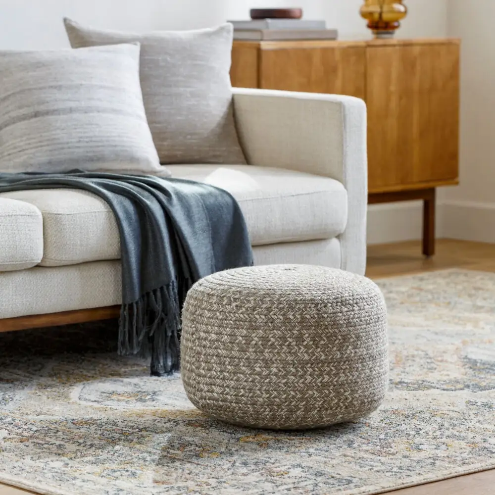 Round Woven Outdoor Pouf