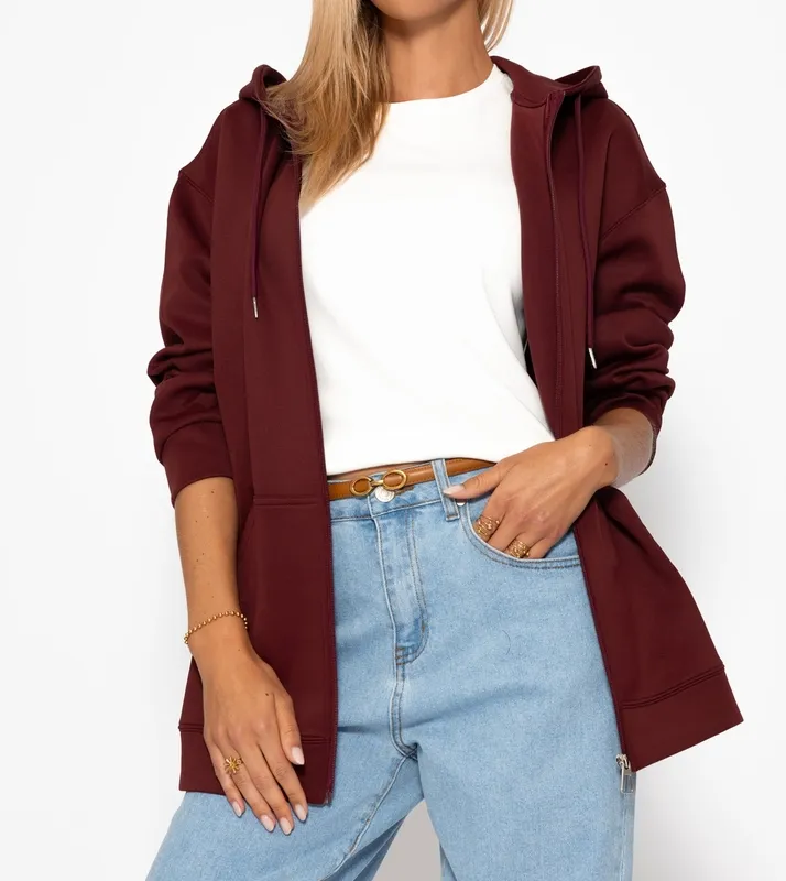 Burgundy Relaxed Hooded Jacket