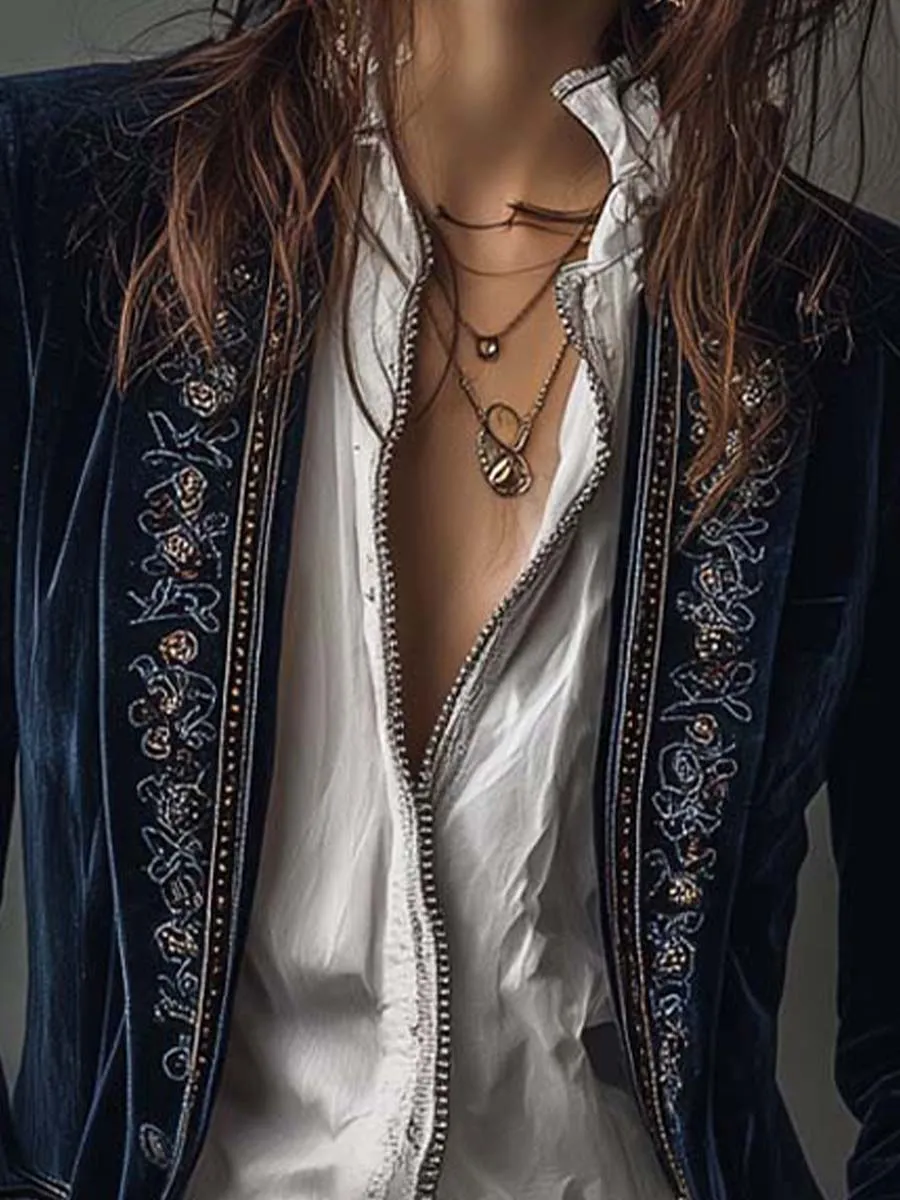 Embroidered Polyester Velvet Jacket