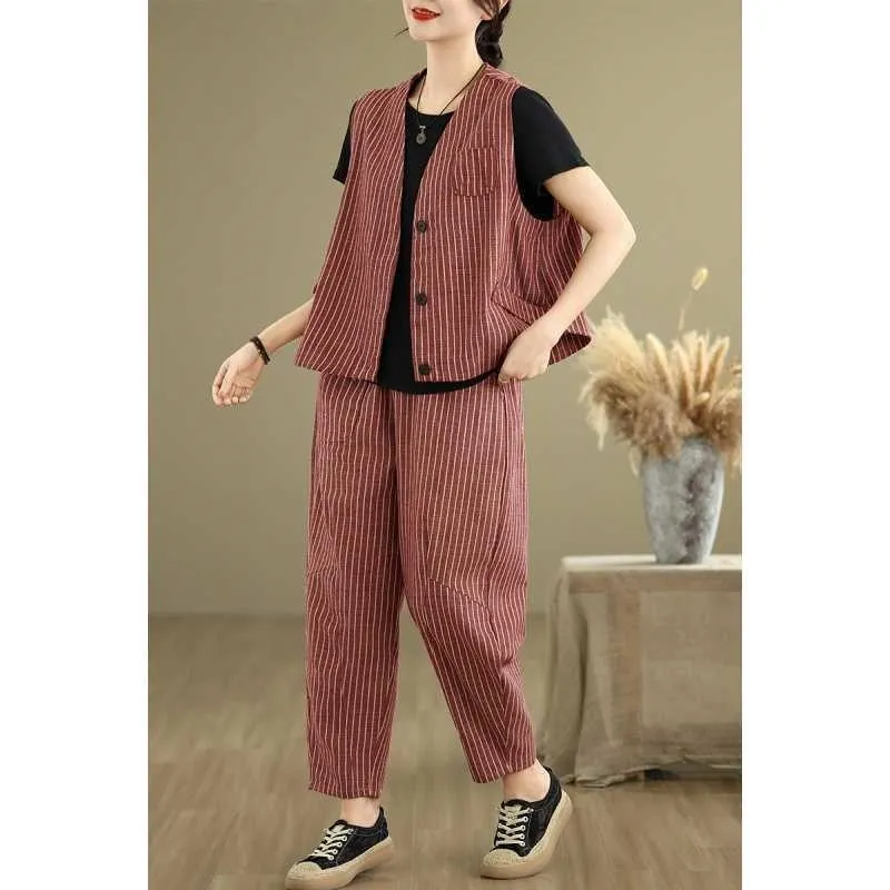 Striped Vest Harem Pants Set