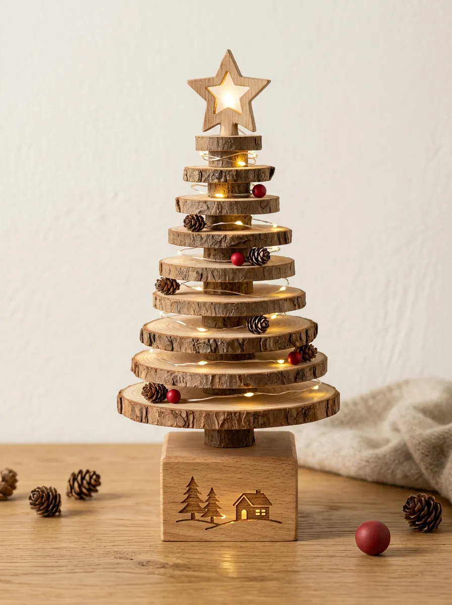 Rustic Wood Slice LED Christmas Tabletop Ornament