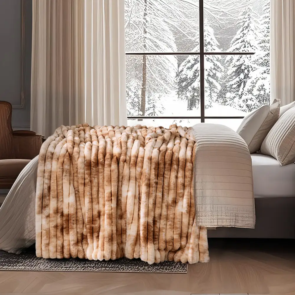 Striped Faux-Fur Throw Blanket