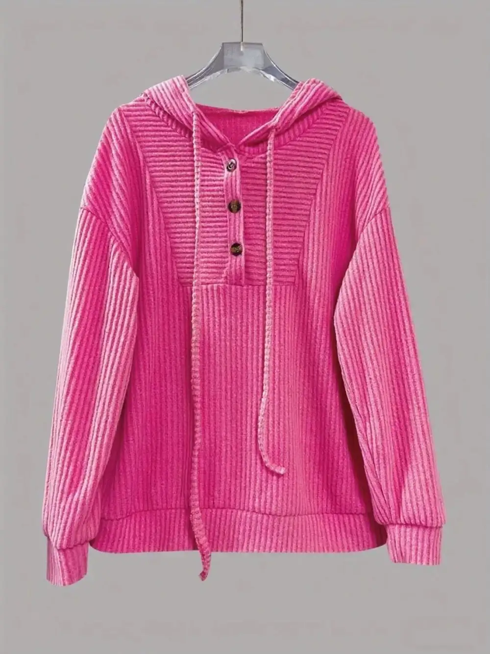Drawstring Buttoned Pocketed Hoodie