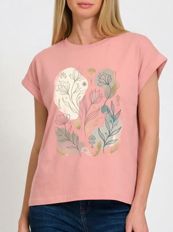 Women's Boho Botanical Floral Abstract Art Printed T-shirt