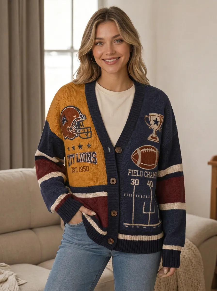 Women's Football Lions Helmet Trophy Knit Knit Cardigan