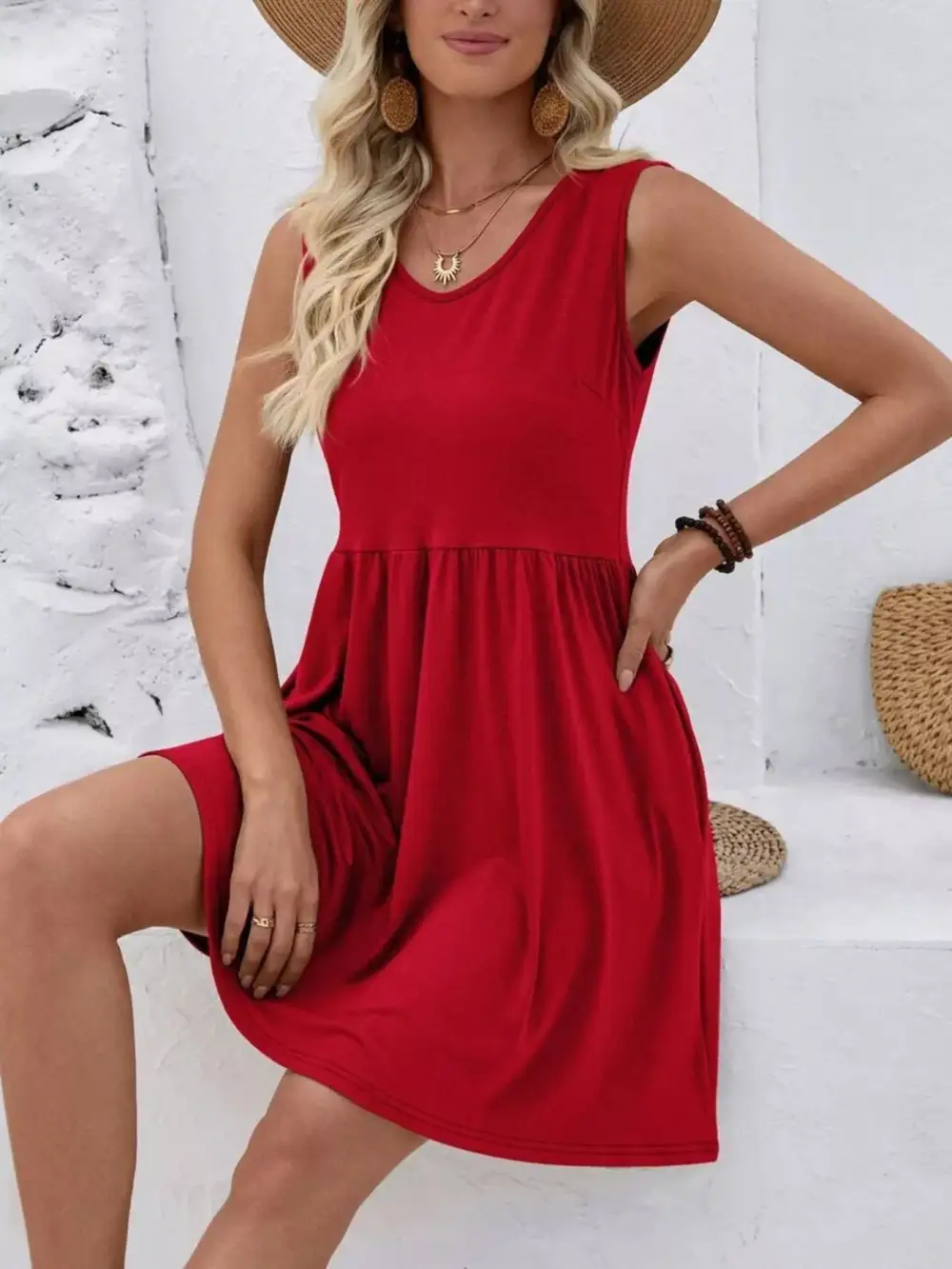 Modern V Neck Sleeveless Mini Dress