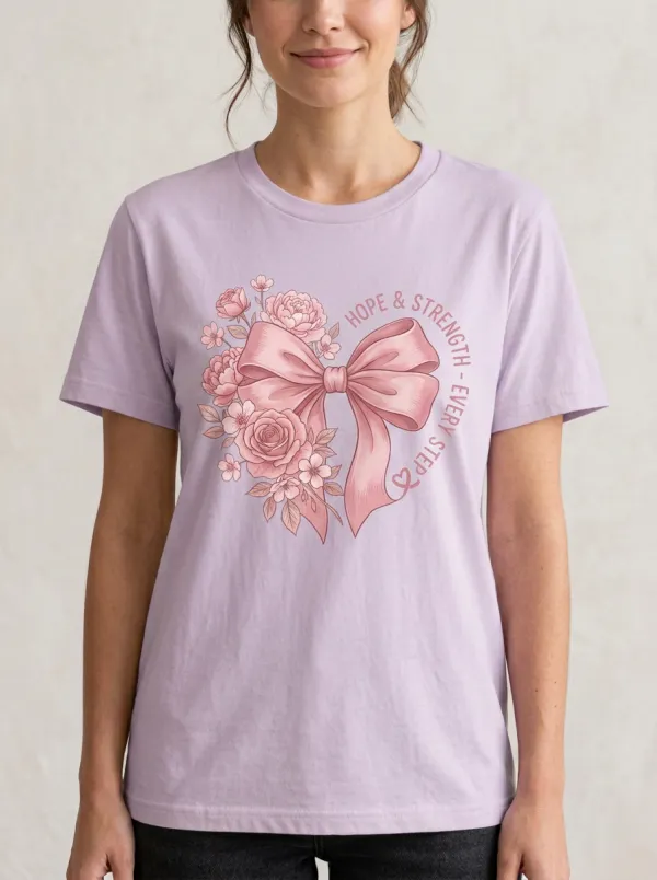 Women's Breast Cancer Awareness Pink Bow Floral Printed T-shirt