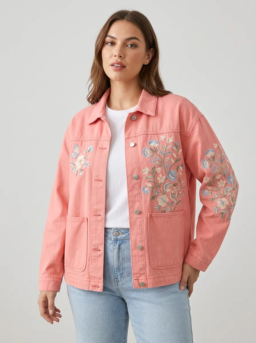 Women's Coral Embroidered Denim Jacket
