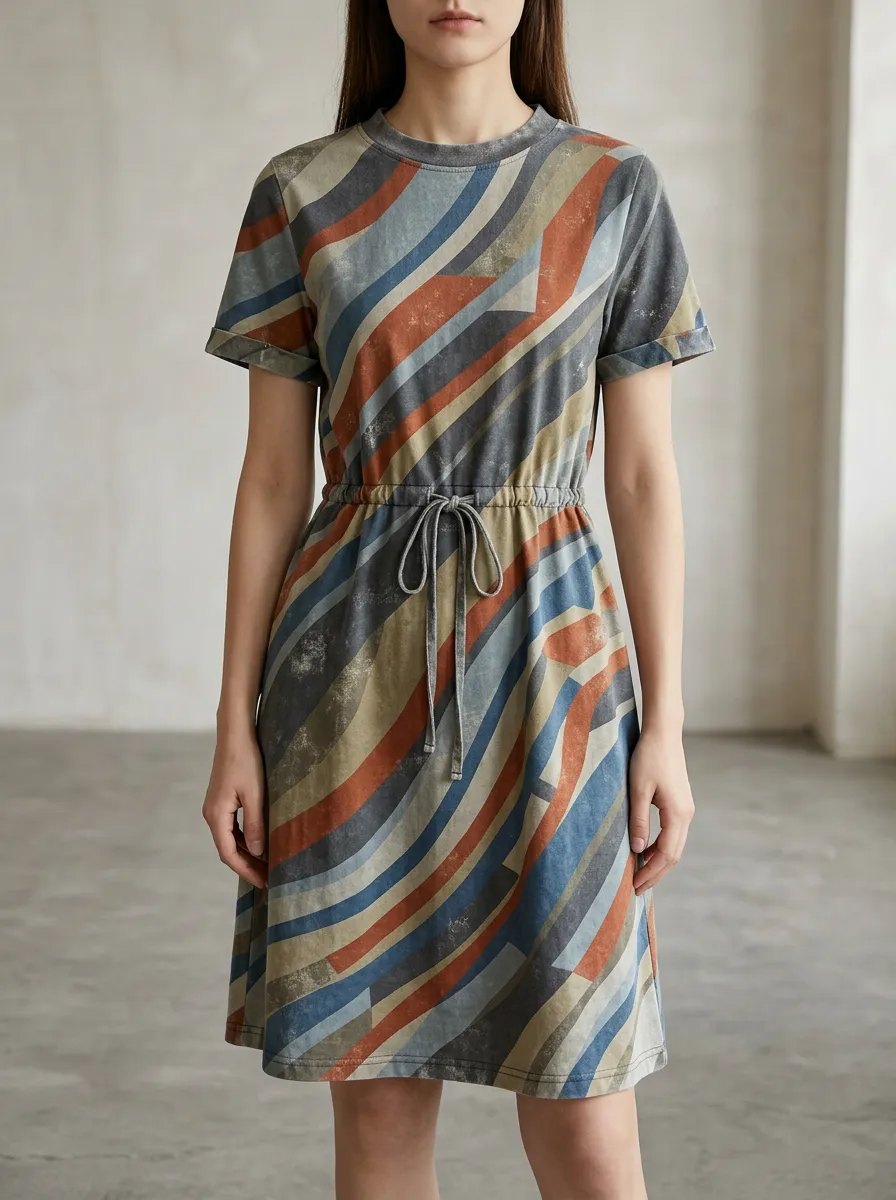 Women's Retro Abstract Geometric Striped Printed Dress