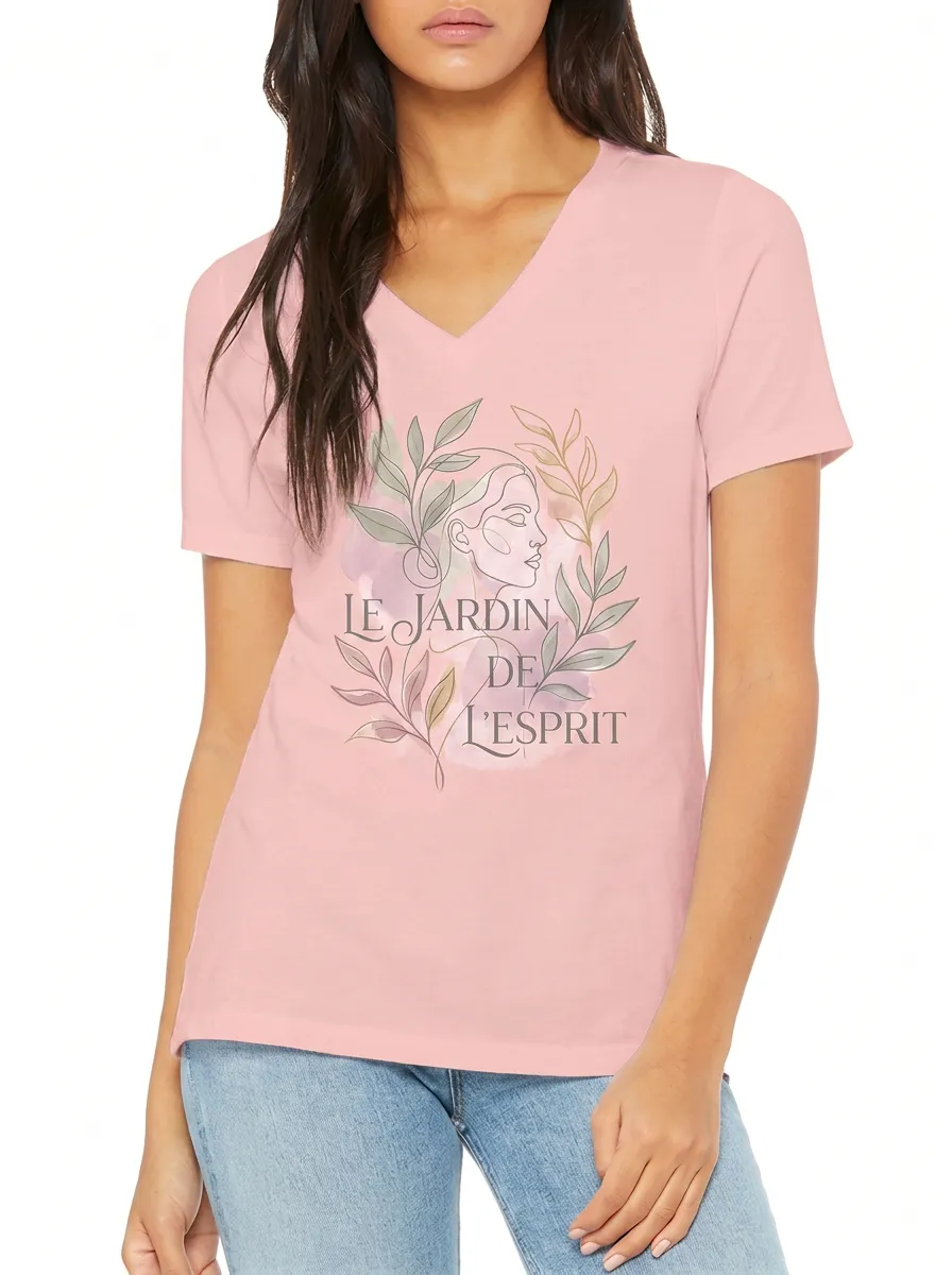 Women's Botanical Art Le Jardin De L'esprit Printed V-neck T-shirt