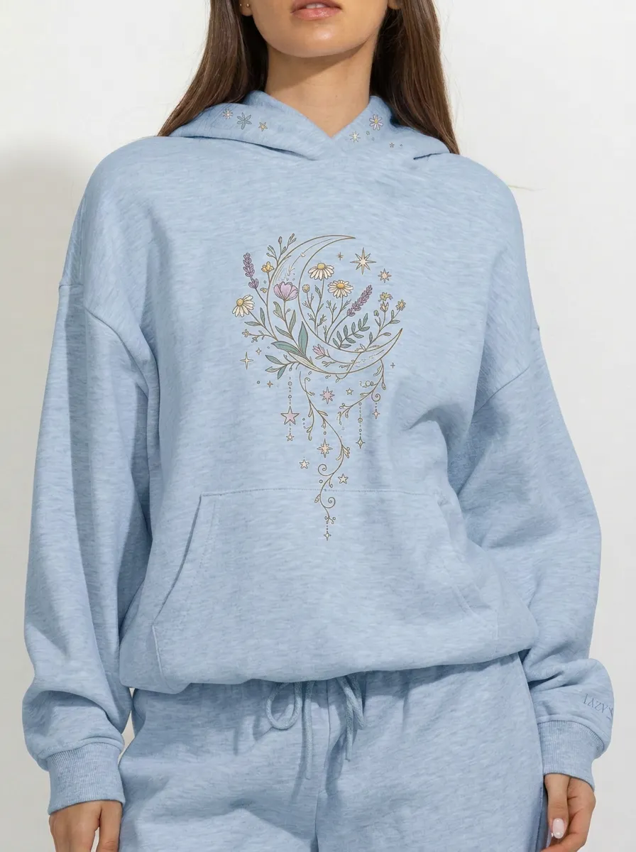Women's Celestial Floral Moon Stars Printed Hoodie