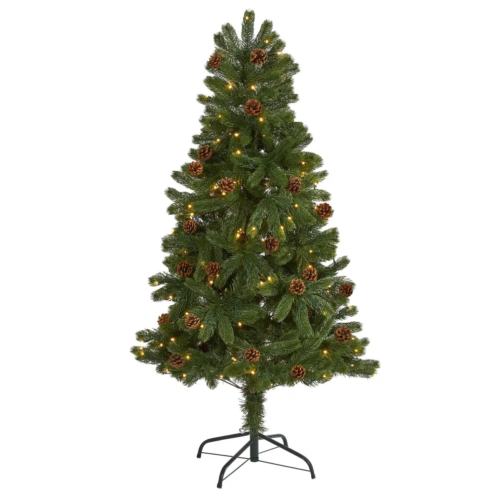 Rocky Mountain Spruce Artificial Christmas Tree with Pinecones and Clear LED Lights