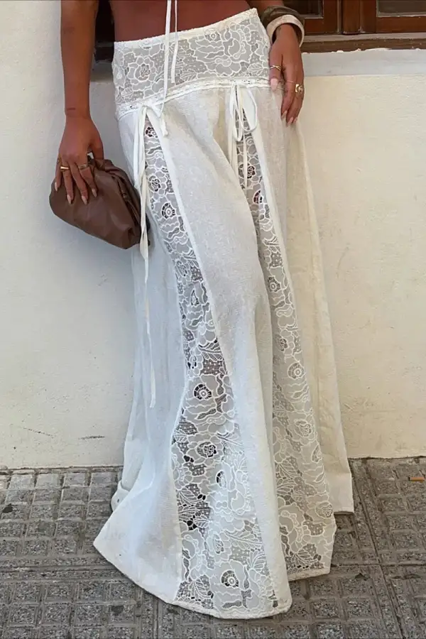 Minimal Lace Denim Maxi Dress