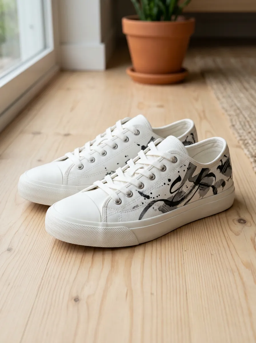 Men's Refined Abstract Ink Splash Pattern Patterned Canvas Shoes
