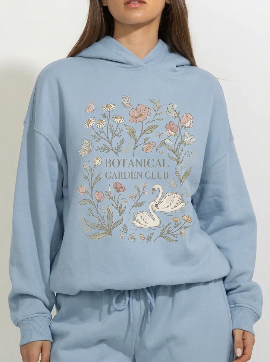 Women's Botanical Garden Club Swan Floral Printed Hoodie