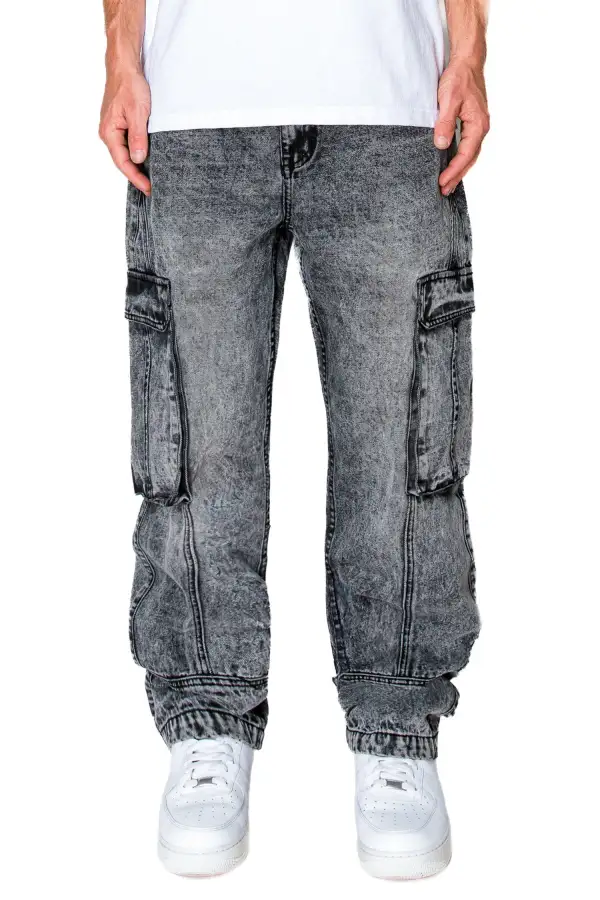Men's Front Seam Baggy Fit Cargo Denim Jeans