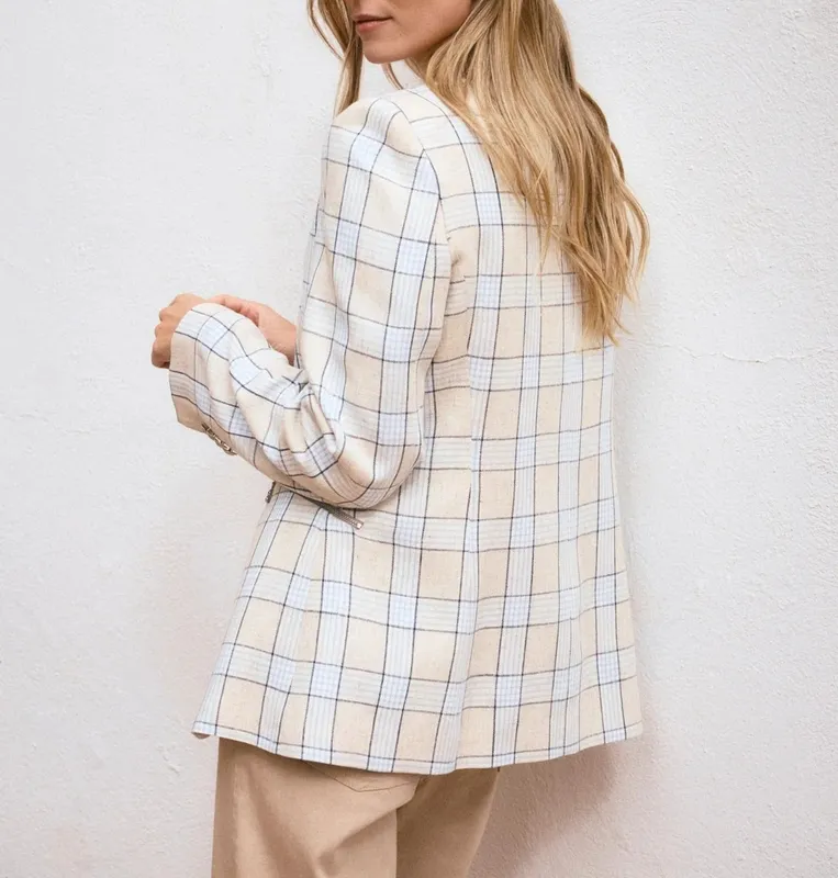 Linen Cotton Collared Button-Front Blazer