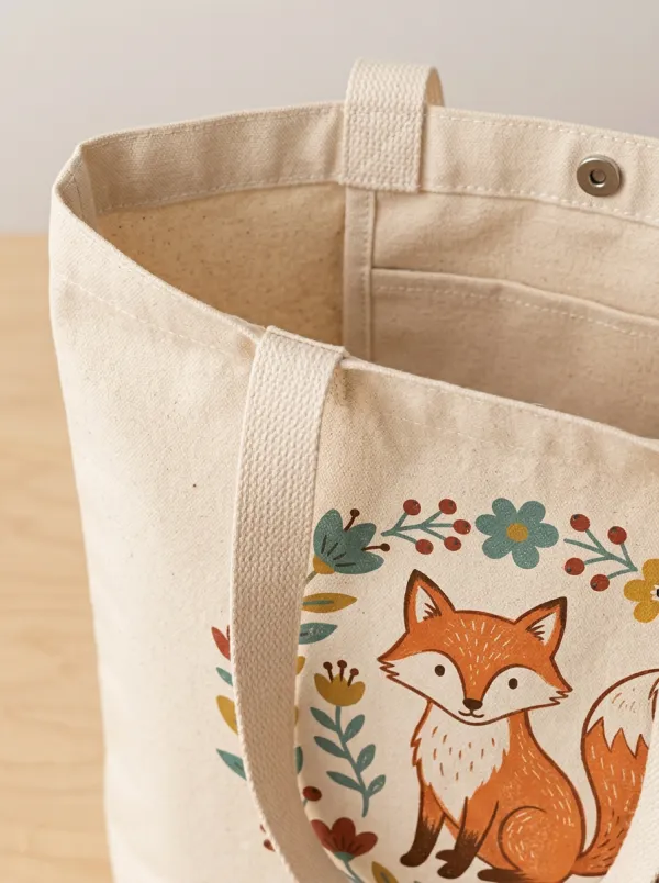 Wild Heart Fox Floral Wreath Printed Tote Bag