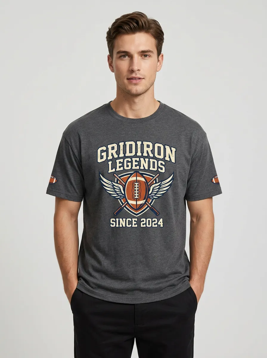 Men's American Football Gridiron Legends Winged Ball Printed T-Shirt
