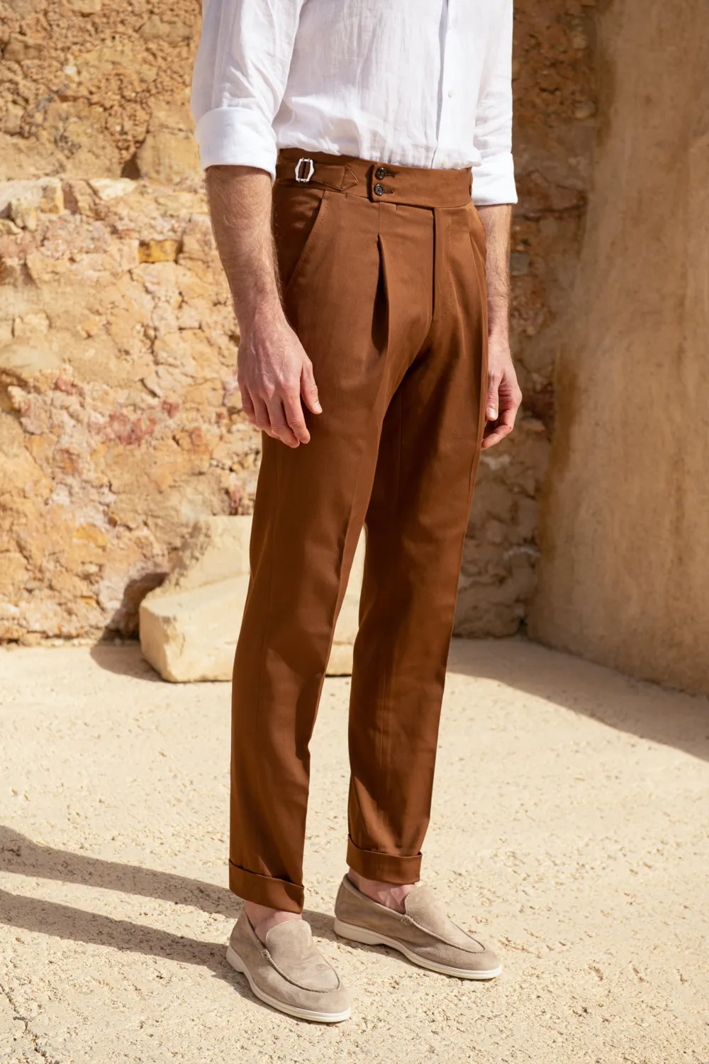 Cognac Cotton Trousers Men'S Fashion