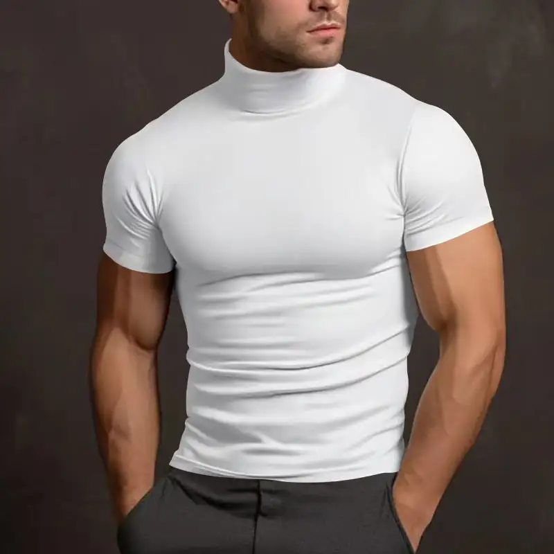 Men's Fitted Elastic Short-Sleeve Roll Neck Top
