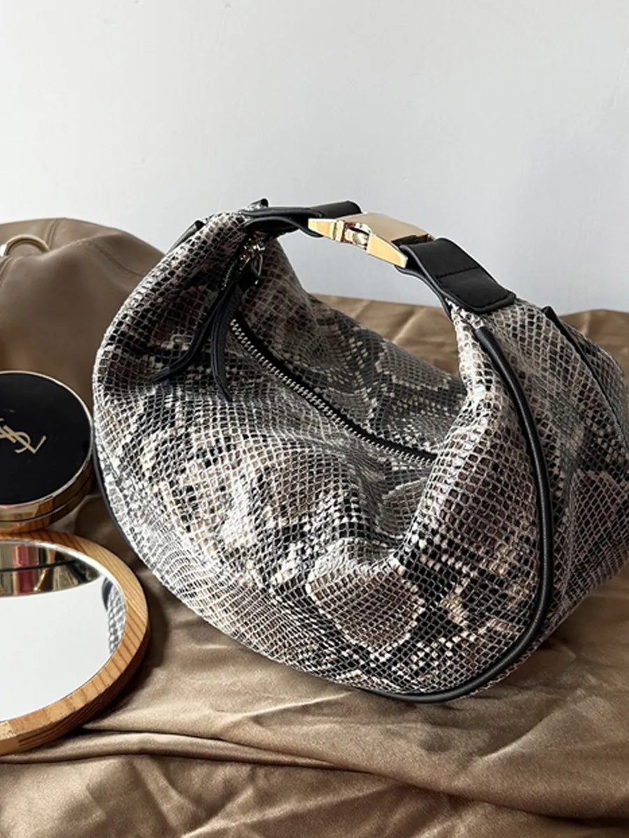 Ella Serpent-Print Handbag with Metal Clasp